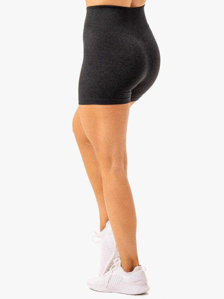 Black Marl Ryderwear Women Shorts Essential Seamless Women's Shorts | AU2057YU