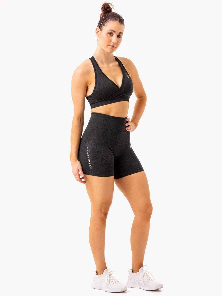 Black Marl Ryderwear Women Shorts Essential Seamless Women's Shorts | AU2057YU