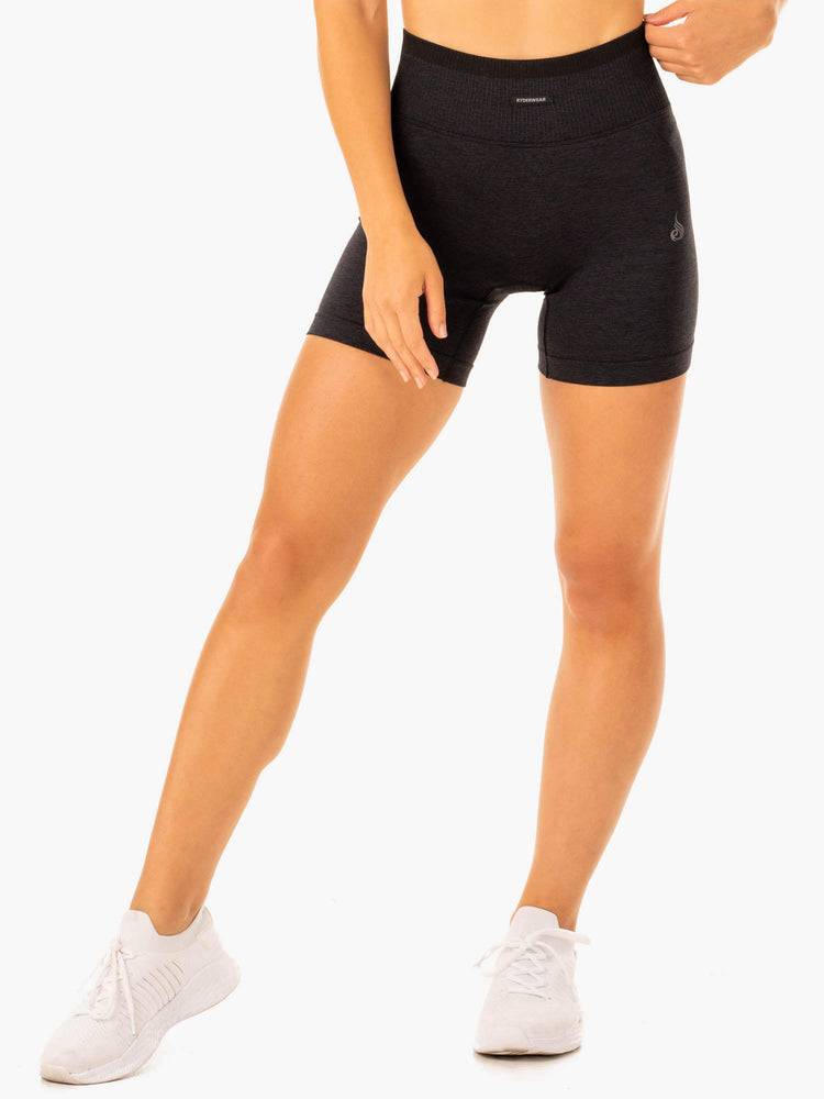 Black Marl Ryderwear Women Shorts Excel Seamless High Waisted Women's Shorts | AU2180NB