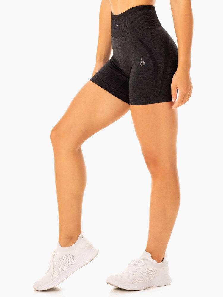 Black Marl Ryderwear Women Shorts Excel Seamless High Waisted Women\'s Shorts | AU2180NB