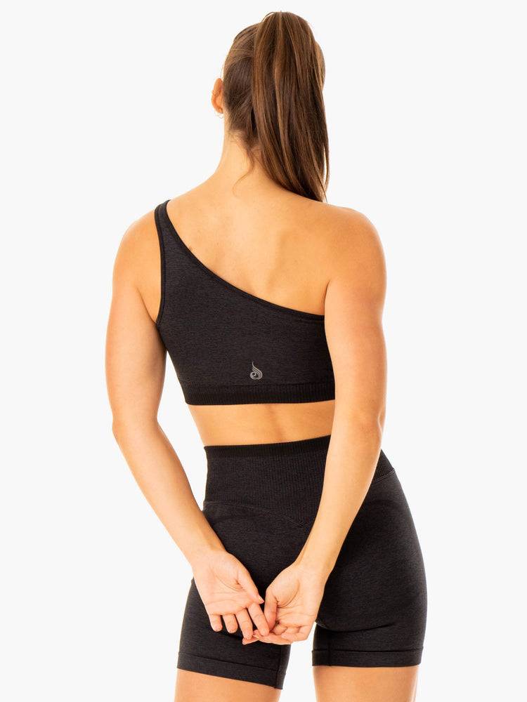 Black Marl Ryderwear Women Sports Bra Excel Seamless One Shoulder Women's Sports Bra | AU2410ZG