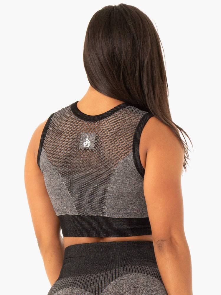 Black Marl Ryderwear Women Sports Bra Oasis Seamless Crop Top Women's Sports Bra | AU2402WY