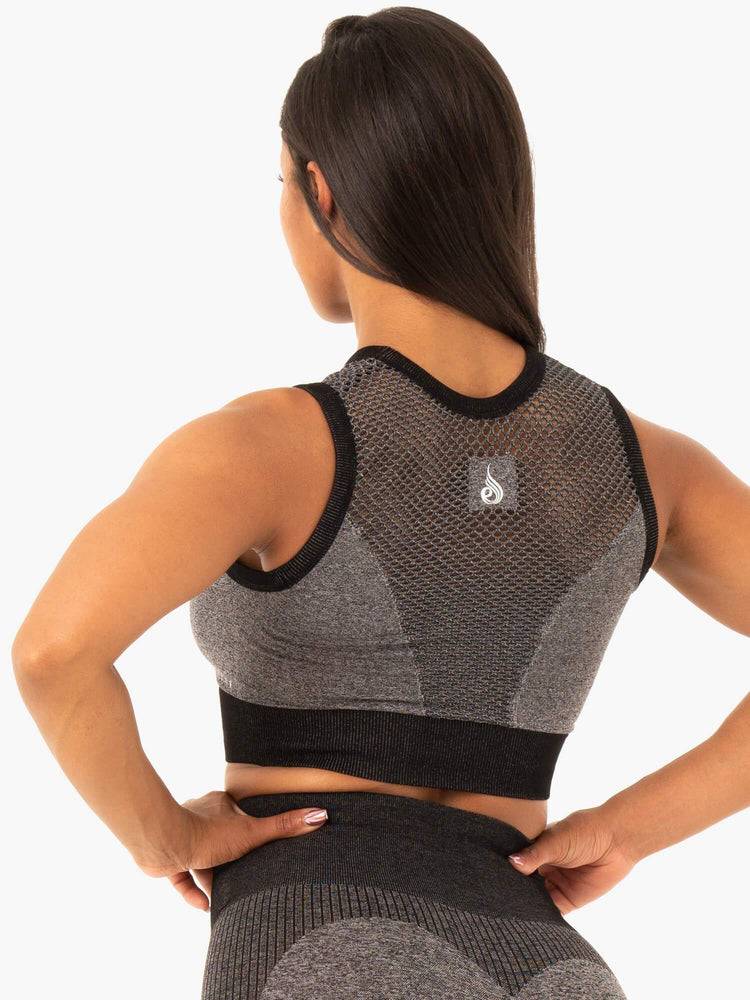 Black Marl Ryderwear Women Sports Bra Oasis Seamless Crop Top Women's Sports Bra | AU2402WY