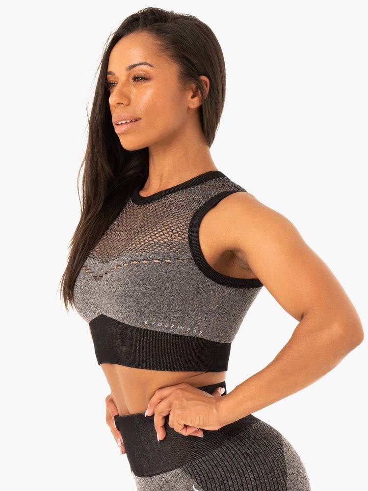 Black Marl Ryderwear Women Sports Bra Oasis Seamless Crop Top Women's Sports Bra | AU2402WY