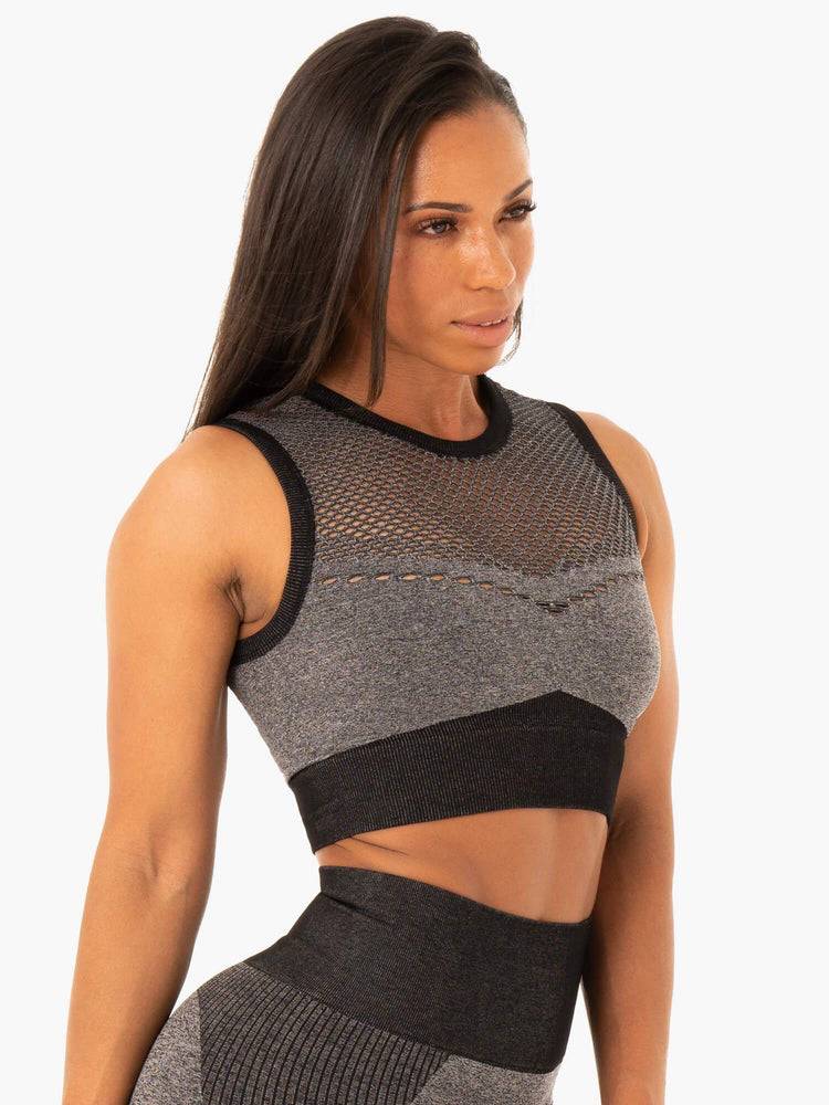 Black Marl Ryderwear Women Sports Bra Oasis Seamless Crop Top Women's Sports Bra | AU2402WY