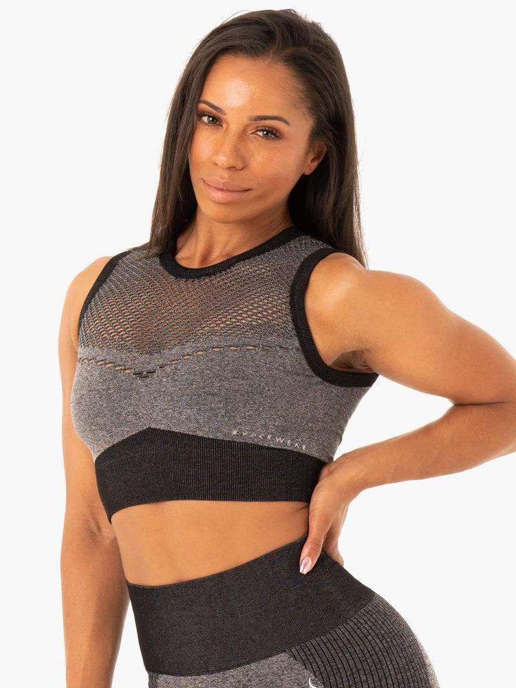 Black Marl Ryderwear Women Sports Bra Oasis Seamless Crop Top Women\'s Sports Bra | AU2402WY