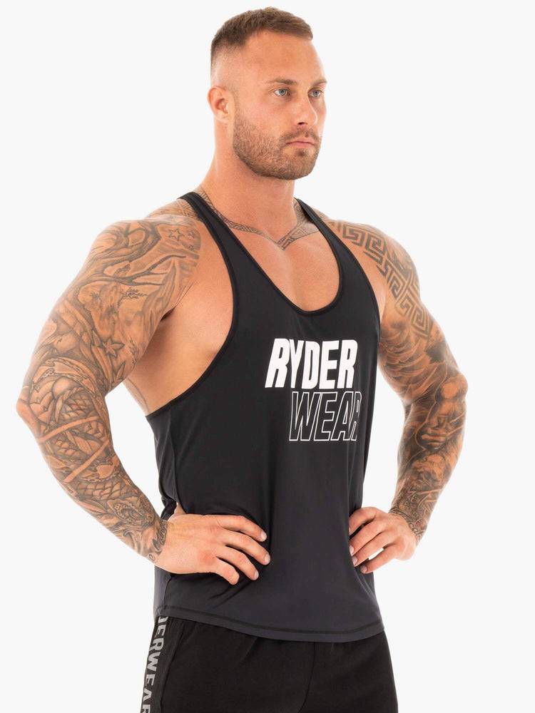 Black Ryderwear Men Gym Stringers Lift T-Back Stringer Men's Gym Stringers | AU1523KI