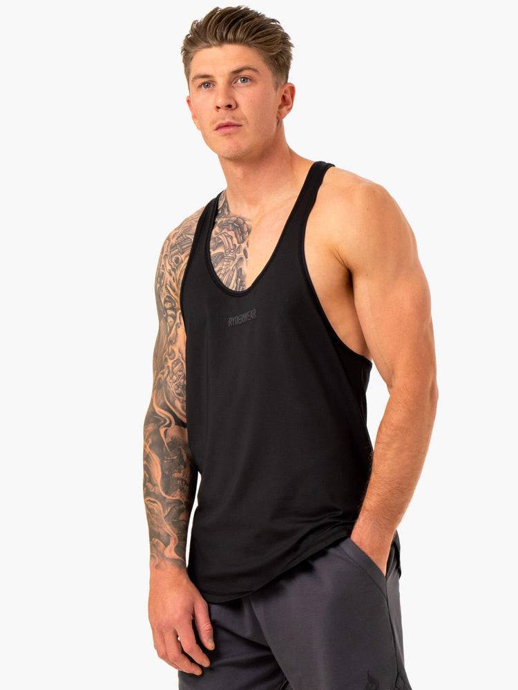 Black Ryderwear Men Gym Stringers Optimal Mesh T-Back Men's Gym Stringers | AU1529BC