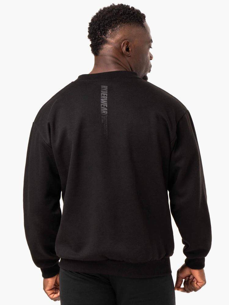 Black Ryderwear Men Sweaters Reset Fleece Crew Neck Men's Sweaters | AU1331IS