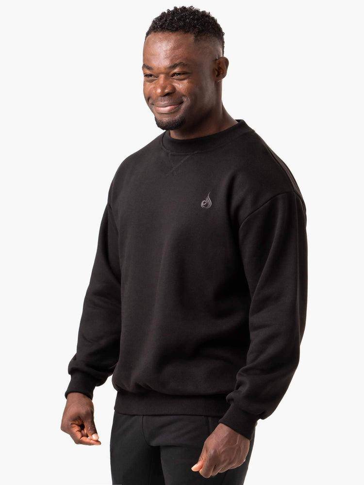 Black Ryderwear Men Sweaters Reset Fleece Crew Neck Men's Sweaters | AU1331IS