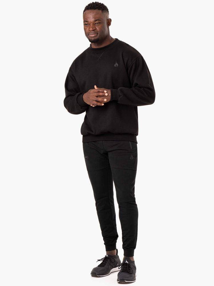 Black Ryderwear Men Sweaters Reset Fleece Crew Neck Men's Sweaters | AU1331IS