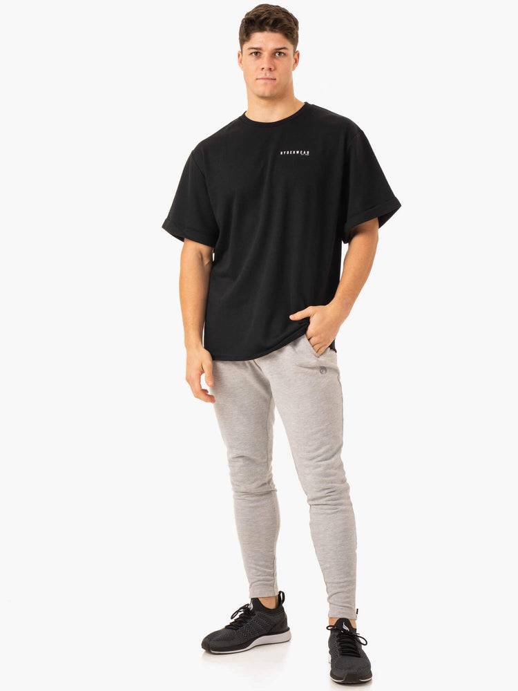 Black Ryderwear Men T Shirts Pursuit Oversized Fleece Men's T Shirts | AU1281PQ