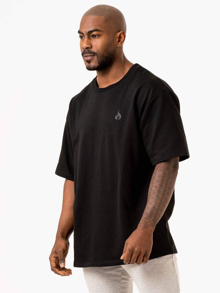 Black Ryderwear Men T Shirts Throwback Oversized Fleece Men's T Shirts | AU1295BC