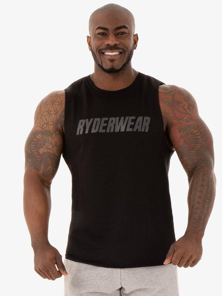 Black Ryderwear Men Tanks Flex Fleece Tank Men\'s Tanks | AU1099PQ