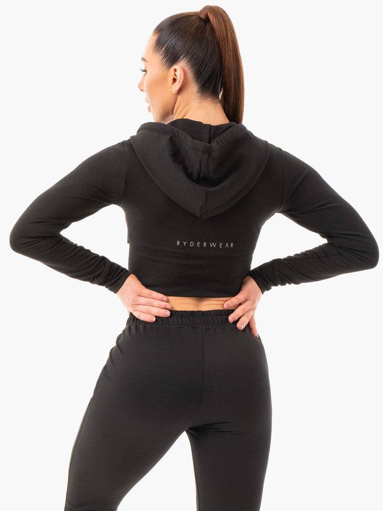 Black Ryderwear Women Hoodie Luxe Cropped Zip Women's Hoodie | AU1666TV