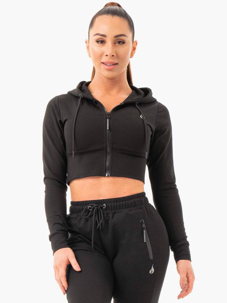 Black Ryderwear Women Hoodie Luxe Cropped Zip Women's Hoodie | AU1666TV