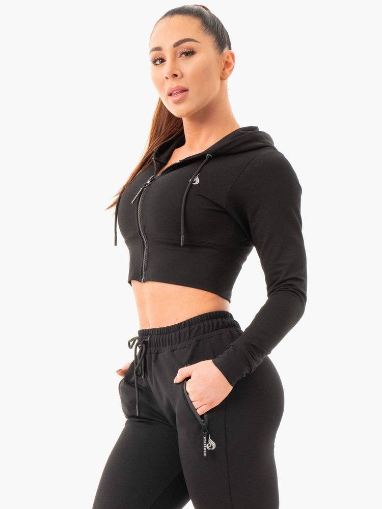 Black Ryderwear Women Hoodie Luxe Cropped Zip Women\'s Hoodie | AU1666TV