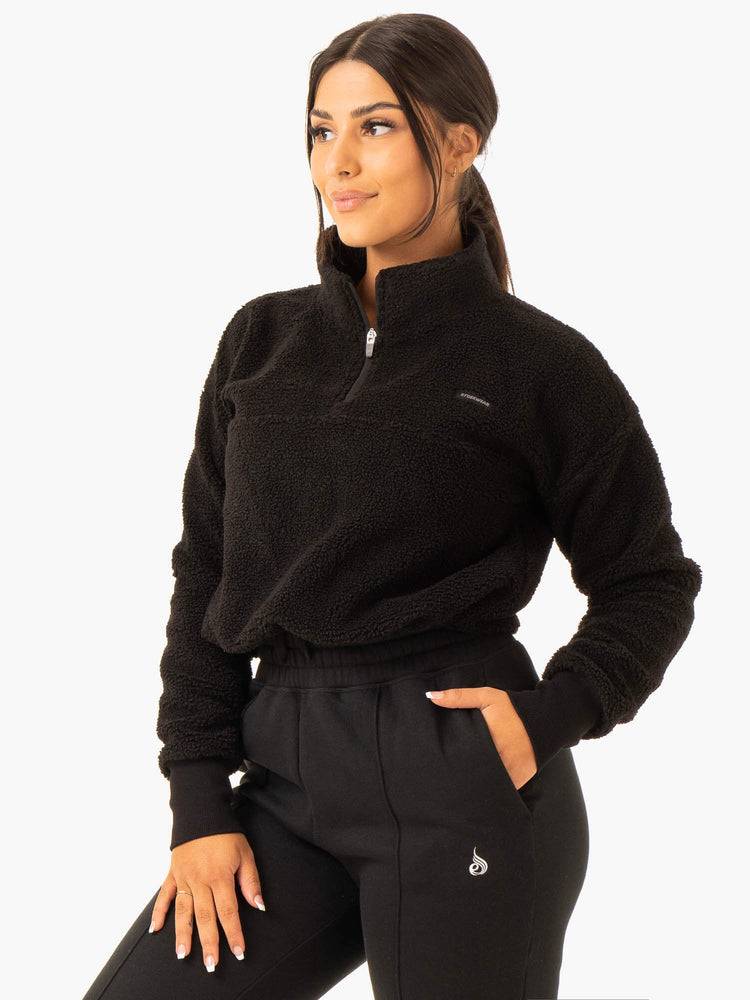 Black Ryderwear Women Hoodie Off Duty Teddy Half Zip Women's Hoodie | AU1699SO