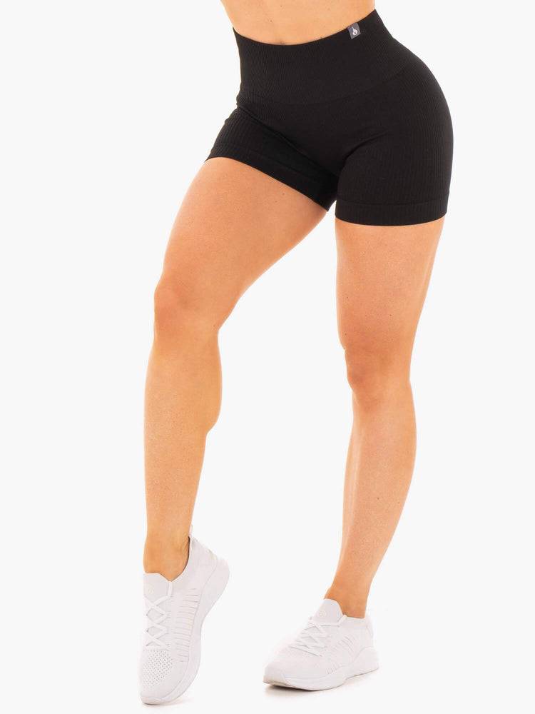 Black Ryderwear Women Shorts Rib Seamless Women\'s Shorts | AU2205BC