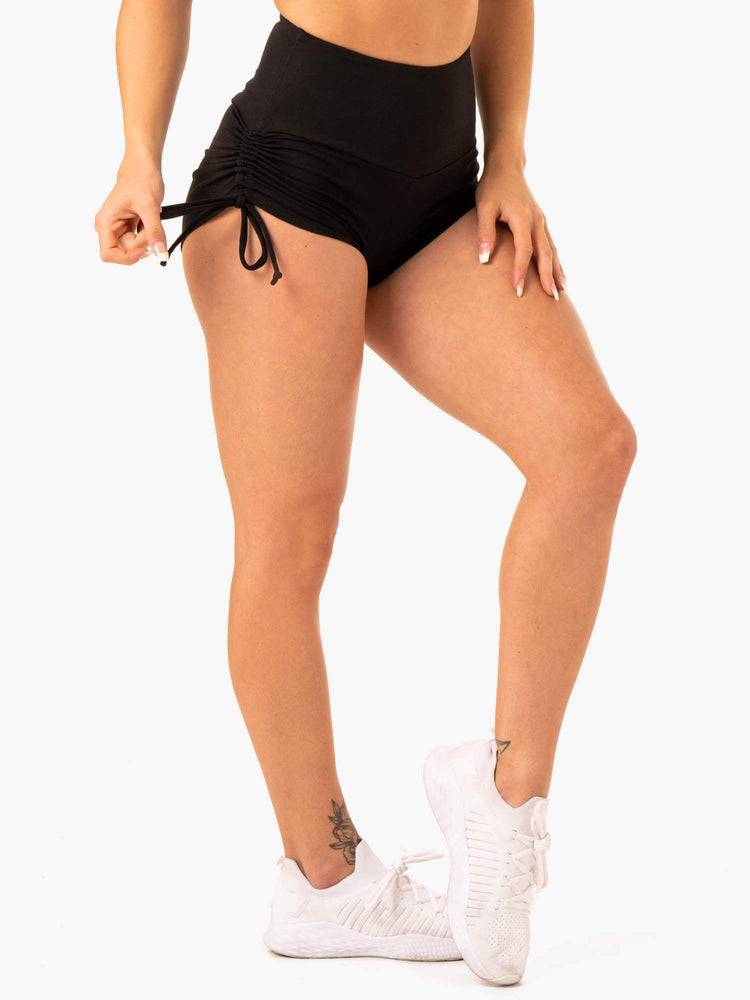 Black Ryderwear Women Shorts Staples Scrunch Bum Tie Up Women's Shorts | AU2187YU