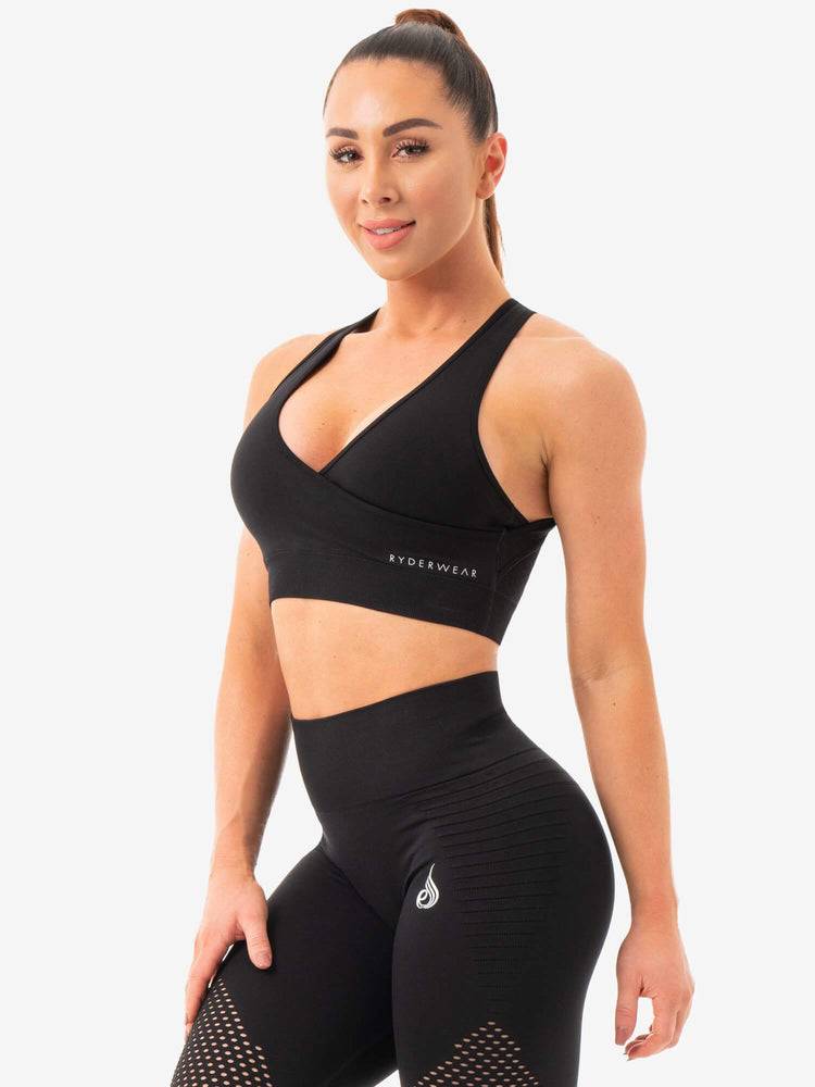 Black Ryderwear Women Sports Bra Geo Seamless Women's Sports Bra | AU2563VD