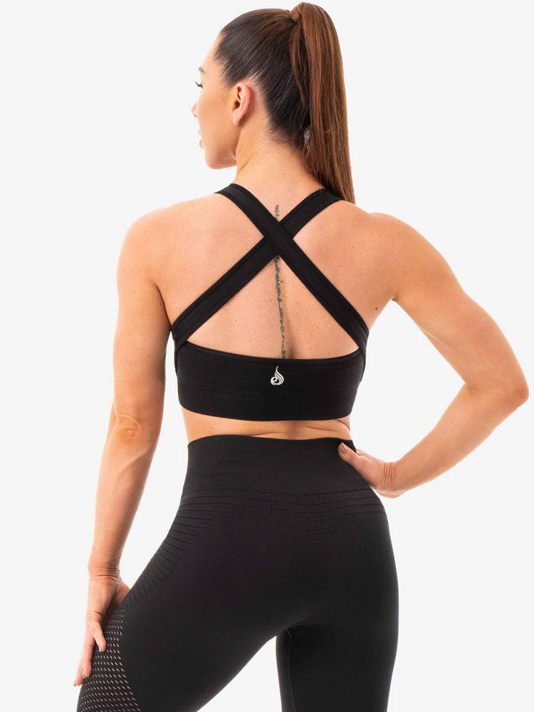 Black Ryderwear Women Sports Bra Geo Seamless Women's Sports Bra | AU2563VD