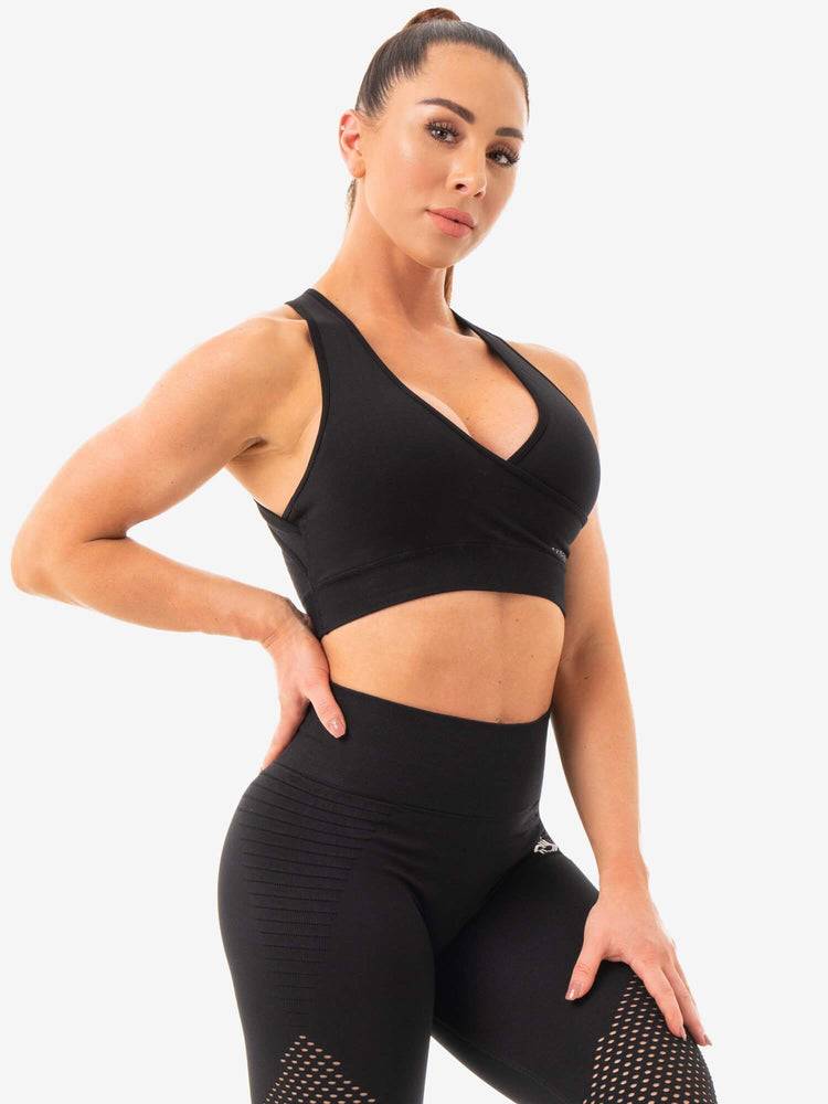 Black Ryderwear Women Sports Bra Geo Seamless Women's Sports Bra | AU2563VD