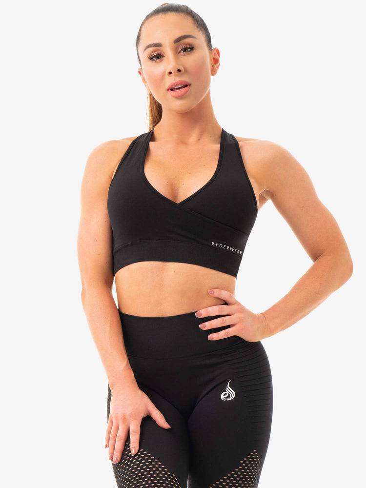 Black Ryderwear Women Sports Bra Geo Seamless Women\'s Sports Bra | AU2563VD