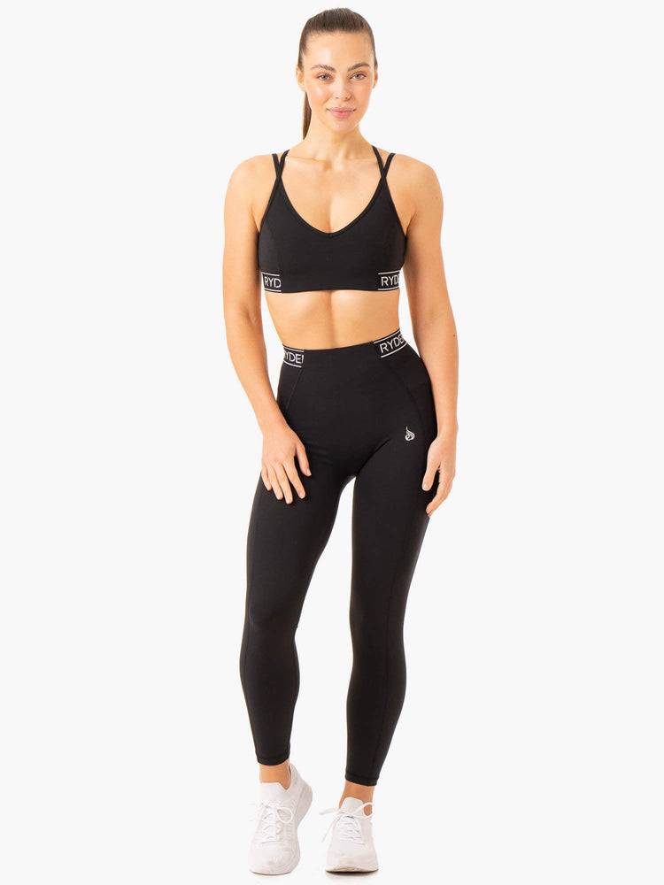 Black Ryderwear Women Sports Bra Level Up V-Neck Women's Sports Bra | AU2330CE