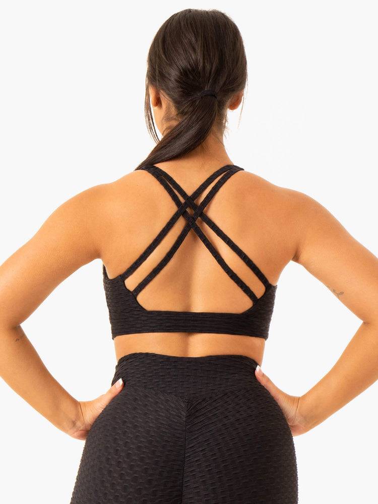 Black Ryderwear Women Sports Bra Optic V-Neck Women's Sports Bra | AU2282VD