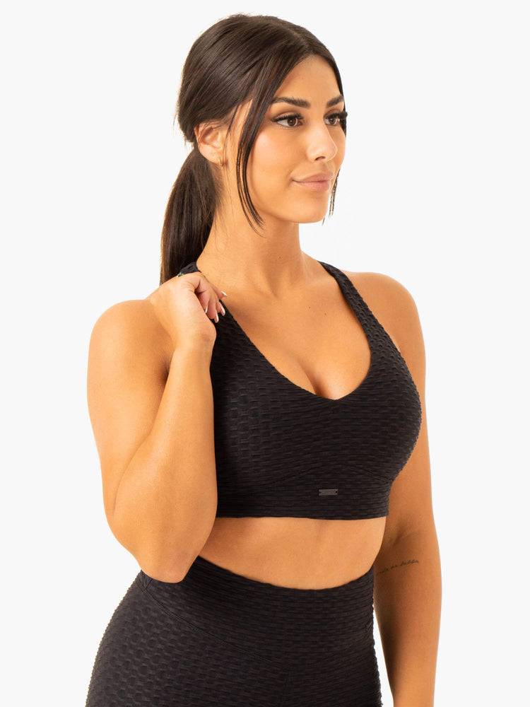 Black Ryderwear Women Sports Bra Optic V-Neck Women's Sports Bra | AU2282VD