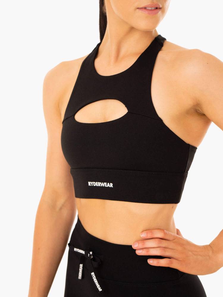 Black Ryderwear Women Sports Bra Replay Cut Out Women's Sports Bra | AU2393AP