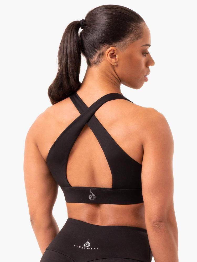 Black Ryderwear Women Sports Bra Staples Cross Over Women's Sports Bra | AU2481QZ