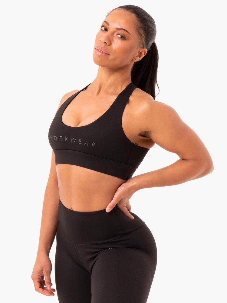 Black Ryderwear Women Sports Bra Staples Cross Over Women's Sports Bra | AU2481QZ