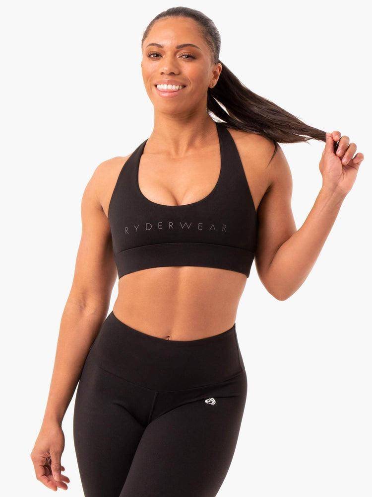 Black Ryderwear Women Sports Bra Staples Cross Over Women\'s Sports Bra | AU2481QZ