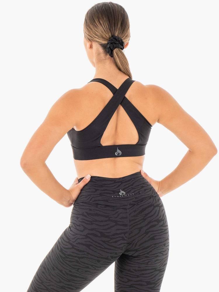 Black Ryderwear Women Sports Bra Wild Cross Over Women's Sports Bra | AU2475UT