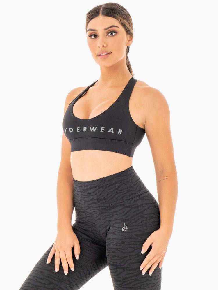 Black Ryderwear Women Sports Bra Wild Cross Over Women's Sports Bra | AU2475UT