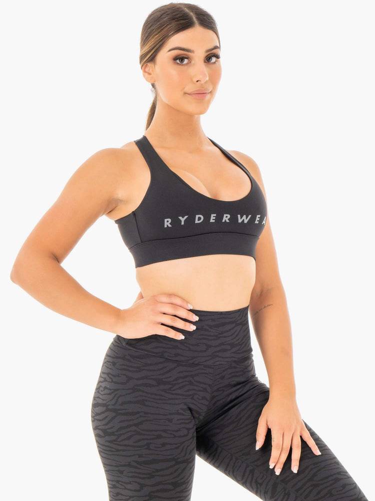 Black Ryderwear Women Sports Bra Wild Cross Over Women's Sports Bra | AU2475UT