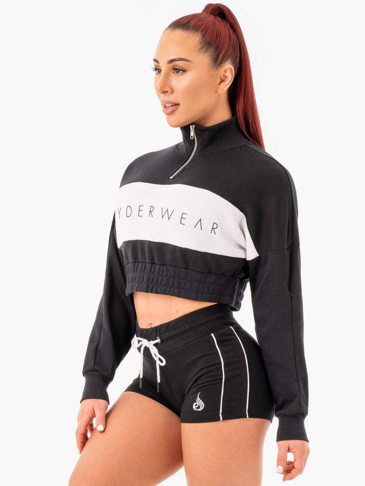 Black Ryderwear Women Sweaters Cropped Track Jumper Women's Sweaters | AU2603OR