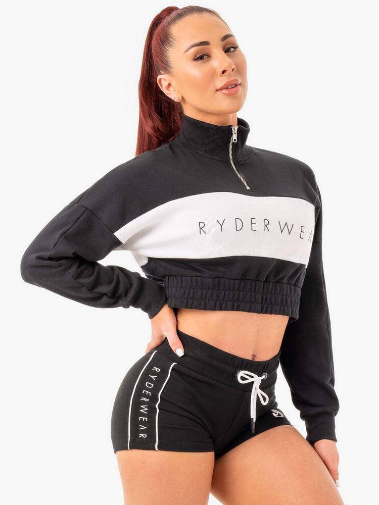 Black Ryderwear Women Sweaters Cropped Track Jumper Women's Sweaters | AU2603OR