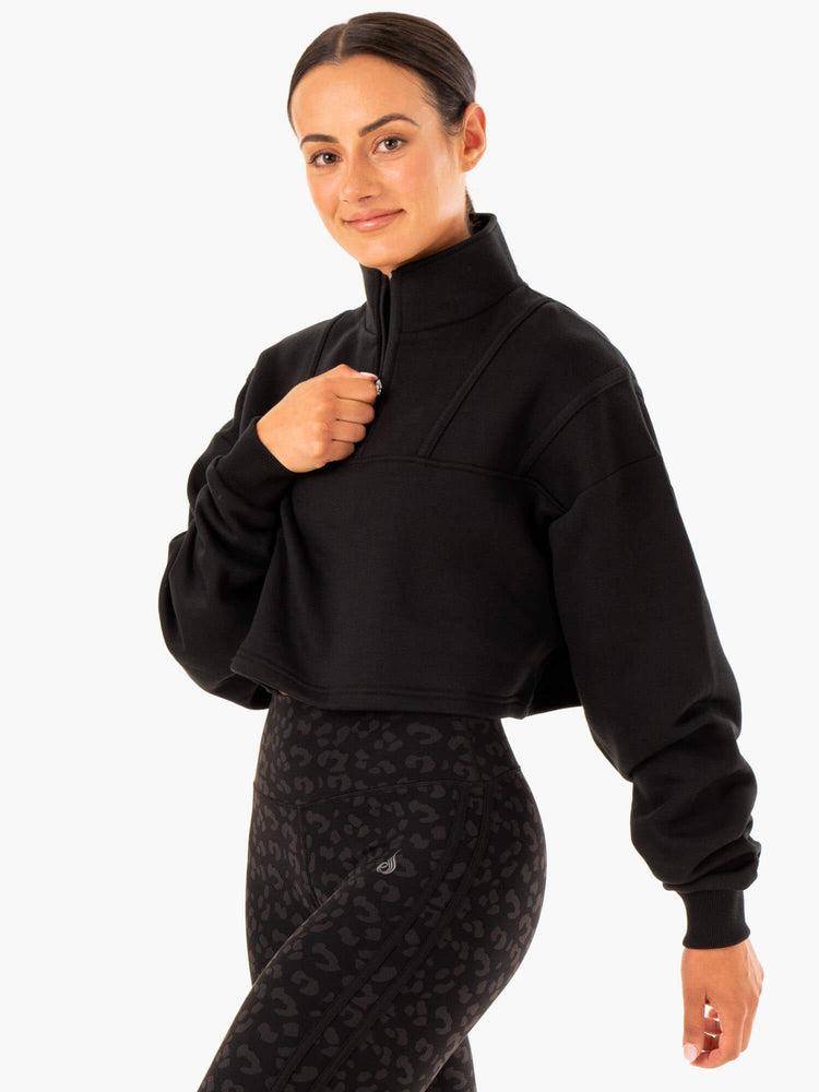 Black Ryderwear Women Sweaters Evolution Half Zip Women's Sweaters | AU2600SO