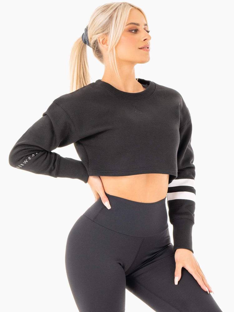 Black Ryderwear Women Sweaters Motion Cropped Women's Sweaters | AU2626DN