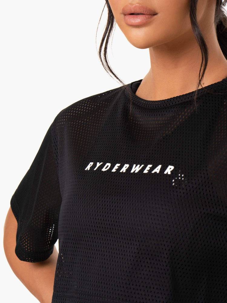 Black Ryderwear Women T Shirts Amazon Mesh Cropped Tee Women's T Shirts | AU2695GL