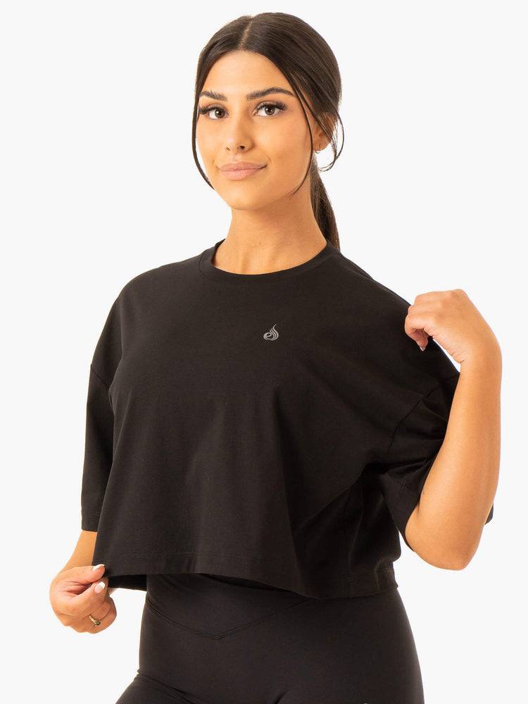 Black Ryderwear Women T Shirts Balance Oversized Tee Women's T Shirts | AU2764HK