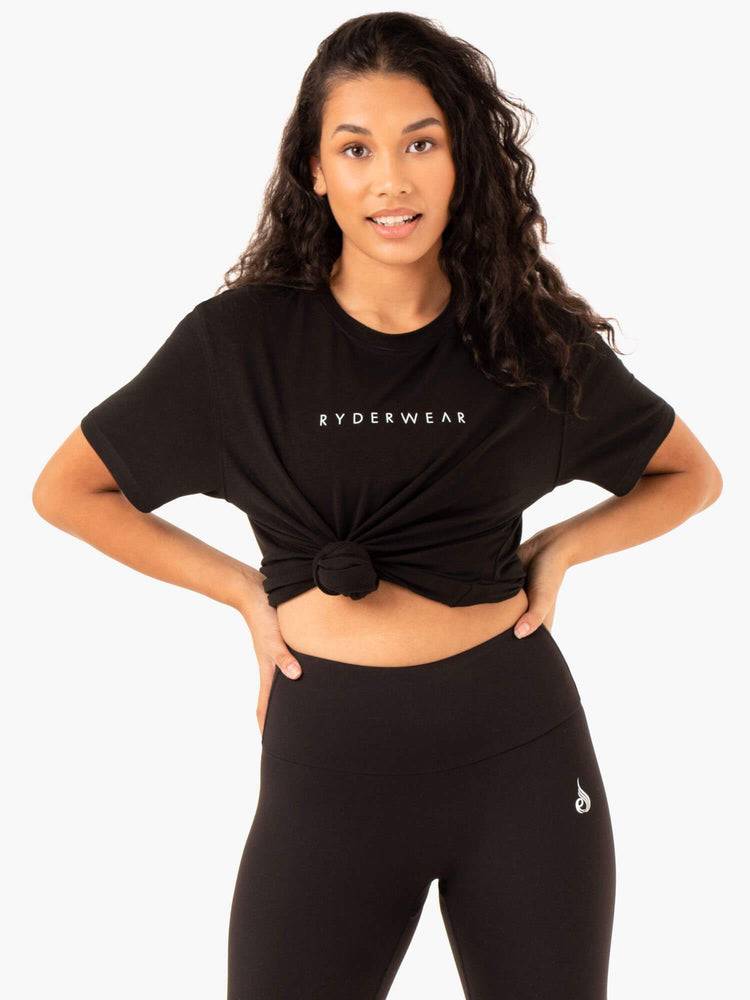 Black Ryderwear Women T Shirts Boyfriend Longline Women's T Shirts | AU2731VD