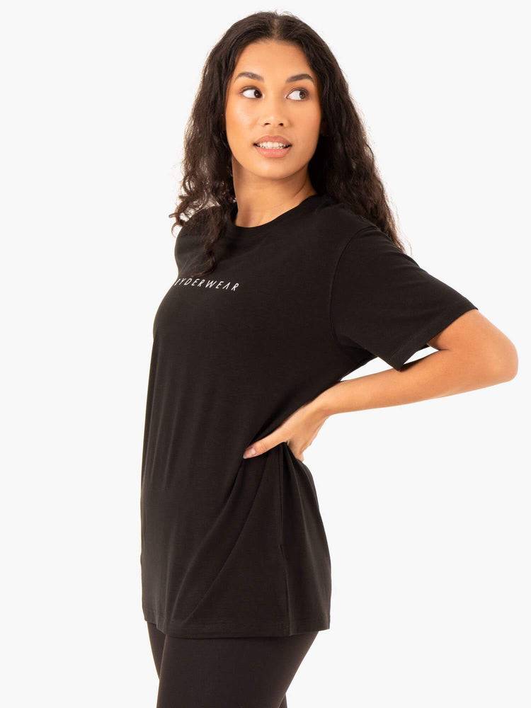 Black Ryderwear Women T Shirts Boyfriend Longline Women's T Shirts | AU2731VD