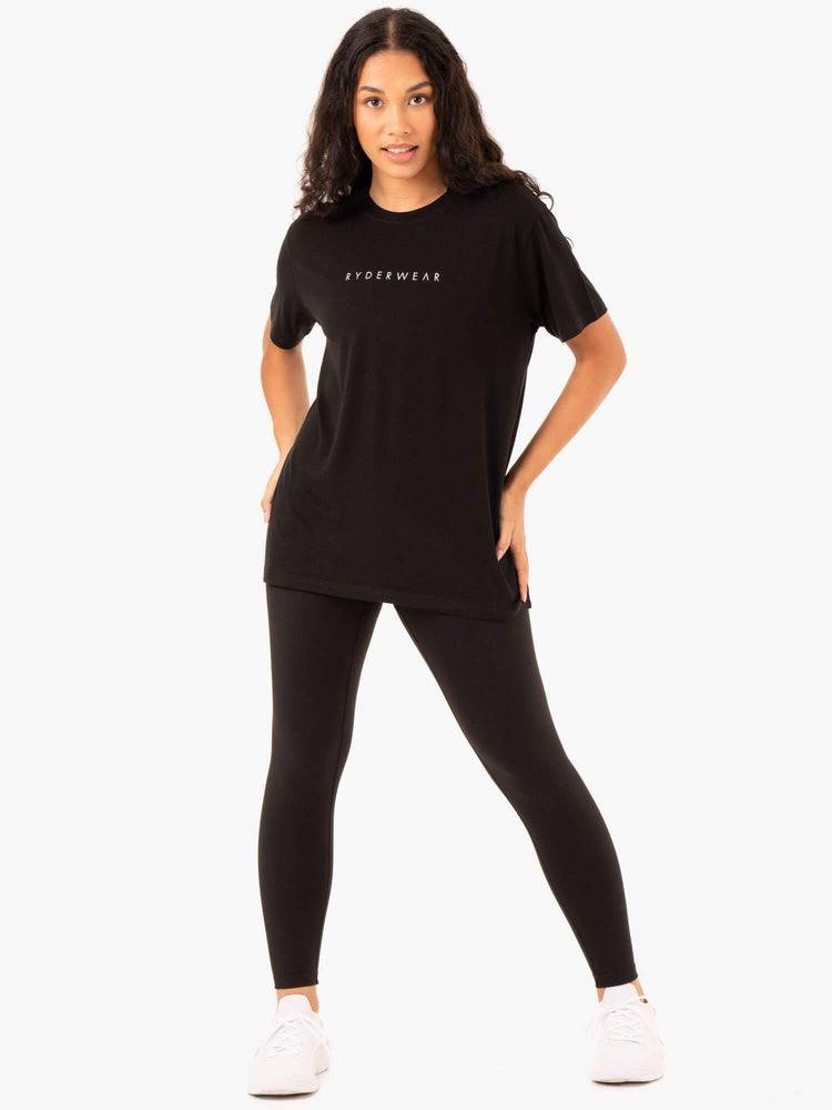 Black Ryderwear Women T Shirts Boyfriend Longline Women's T Shirts | AU2731VD