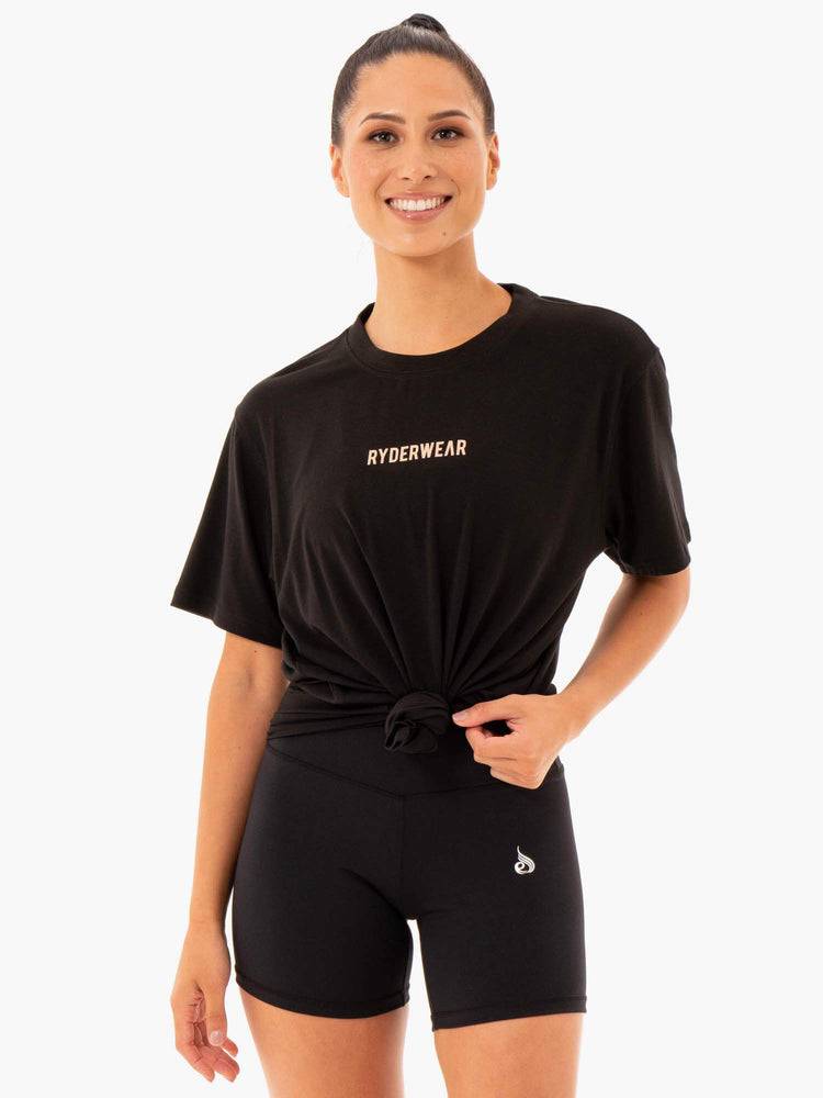 Black Ryderwear Women T Shirts Define Long Line Women's T Shirts | AU2702IS