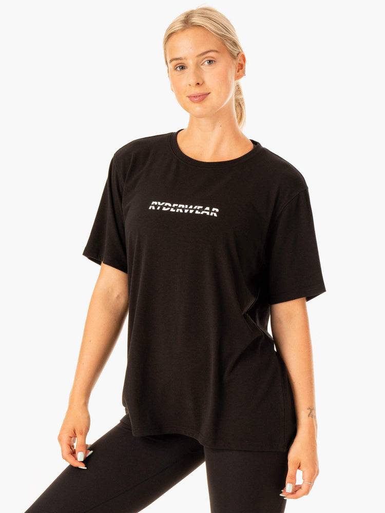 Black Ryderwear Women T Shirts Edit Longline Women's T Shirts | AU2761LH