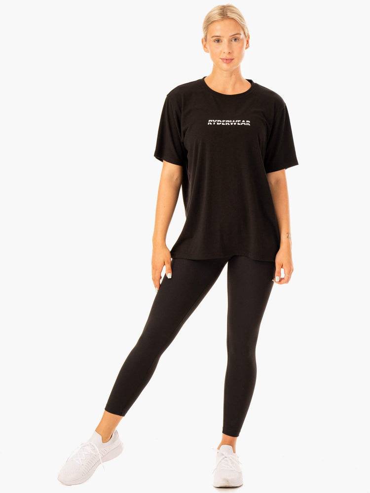 Black Ryderwear Women T Shirts Edit Longline Women's T Shirts | AU2761LH